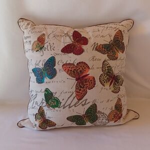 Pier 1 Imports Throw Pillow Embroidered Butterflies Vintage Style Design 17 X 17